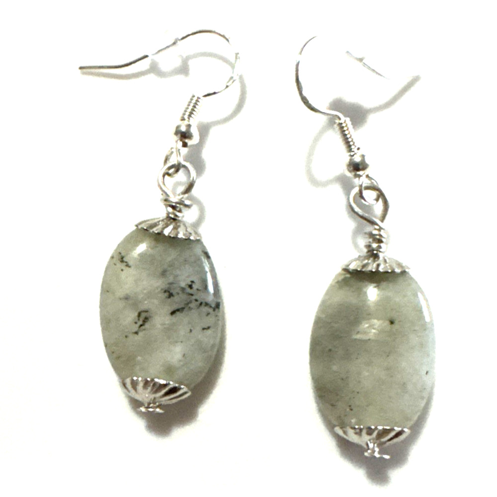 Labradorite Dangle Earrings Jewelry Bling Silver Tone Genuine Stone Gray Pair